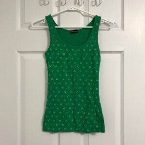 Y2K Seductions Patterned Tank Top XS Green Crown Key Diamond Ring